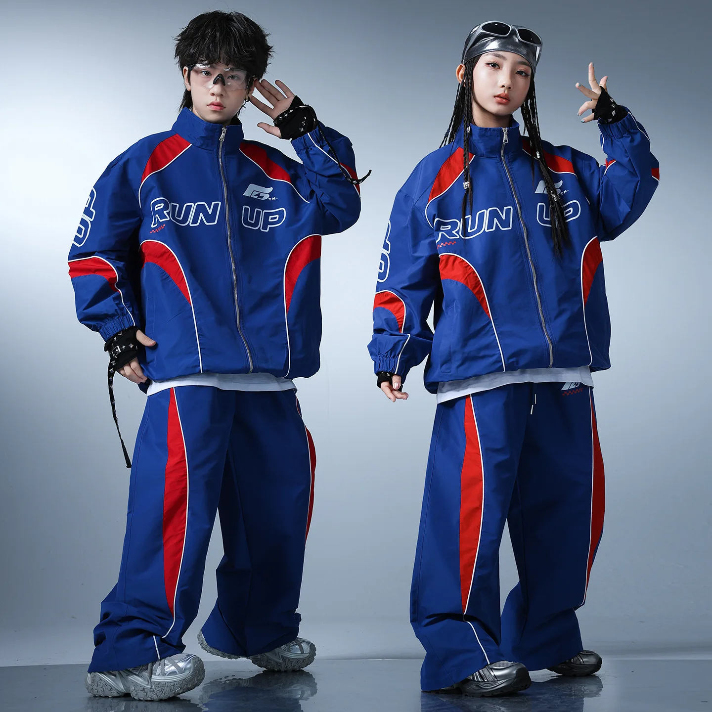 Children Boys Girls Streetwear Fashion Hip Hop Loose Casual Sport Jacket Pant Sets Kids Coat Trousers Tracksuit Stage Costume