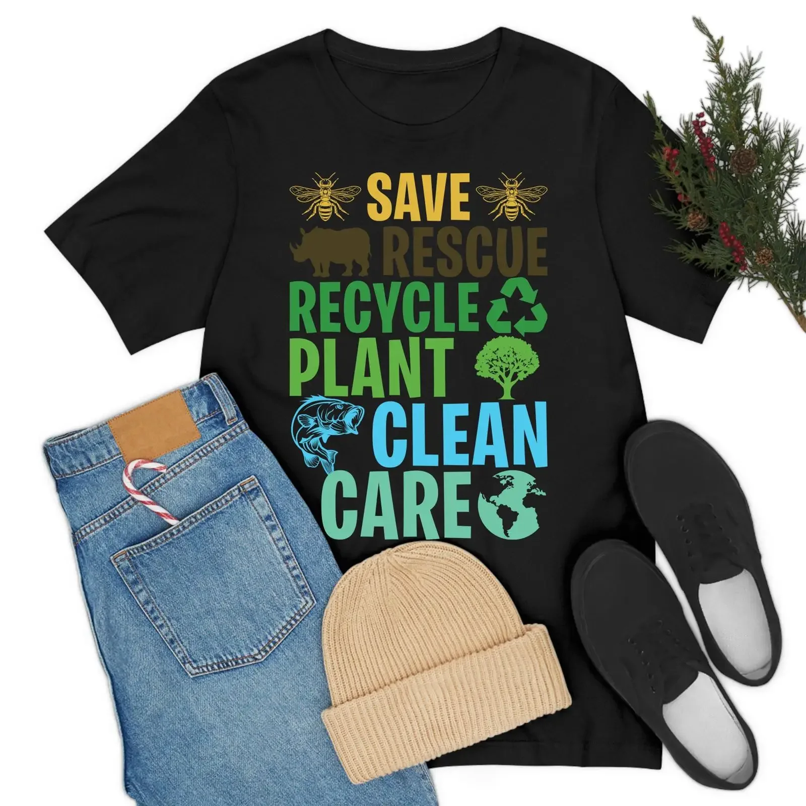 Save Bees Rescue Animals Recycle Plastict Care Earth Day T Shirt vintage Washed Stretched designer clothes Soft Stylish