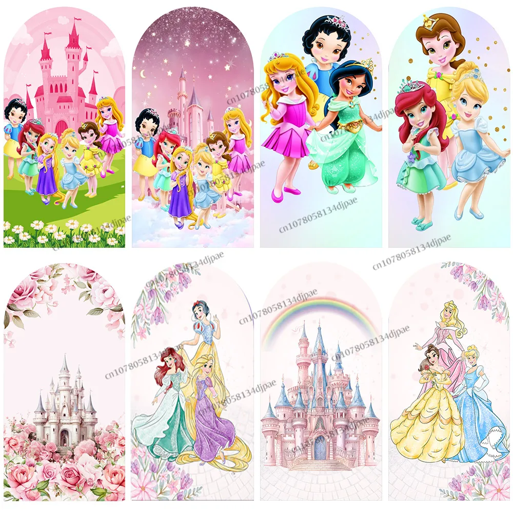 

Милый фон принцессы на тему арки для новорожденных, фон для дня рождения, украшение для фотосъемки, мультяшный замок, баннер для детского душа