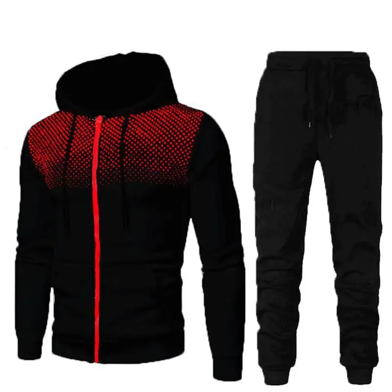 2023 Autumn/Winter New Fashion Zipper Hoodie Long Pants Set Men\'s Fashion, Warm, Leisure, Fitness and Sports 2-Piece Set