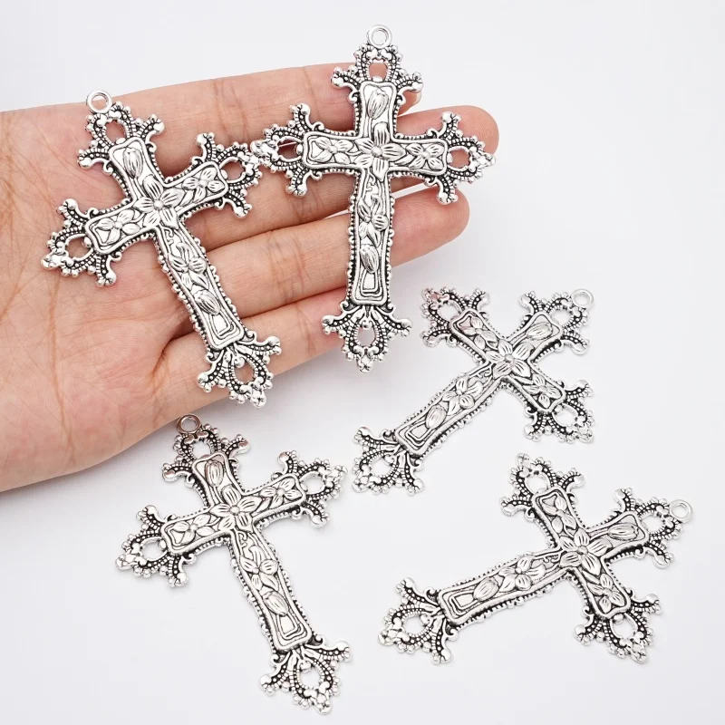 1Pc Gothic Silver Flower Decorative Cross Pendant Retro Carving Flower Cross Alloy Pendant Used for DIY Necklace Bracelet Jewelr