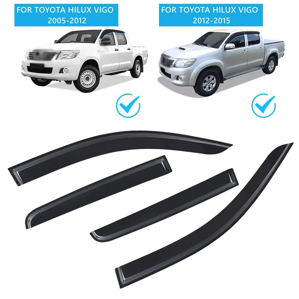 4Pcs Side Window Visors Waterproof Rain Awnings Shelter Black Acrylic Weathershield Weather Deflector for Toyota Hilux 2005-2015