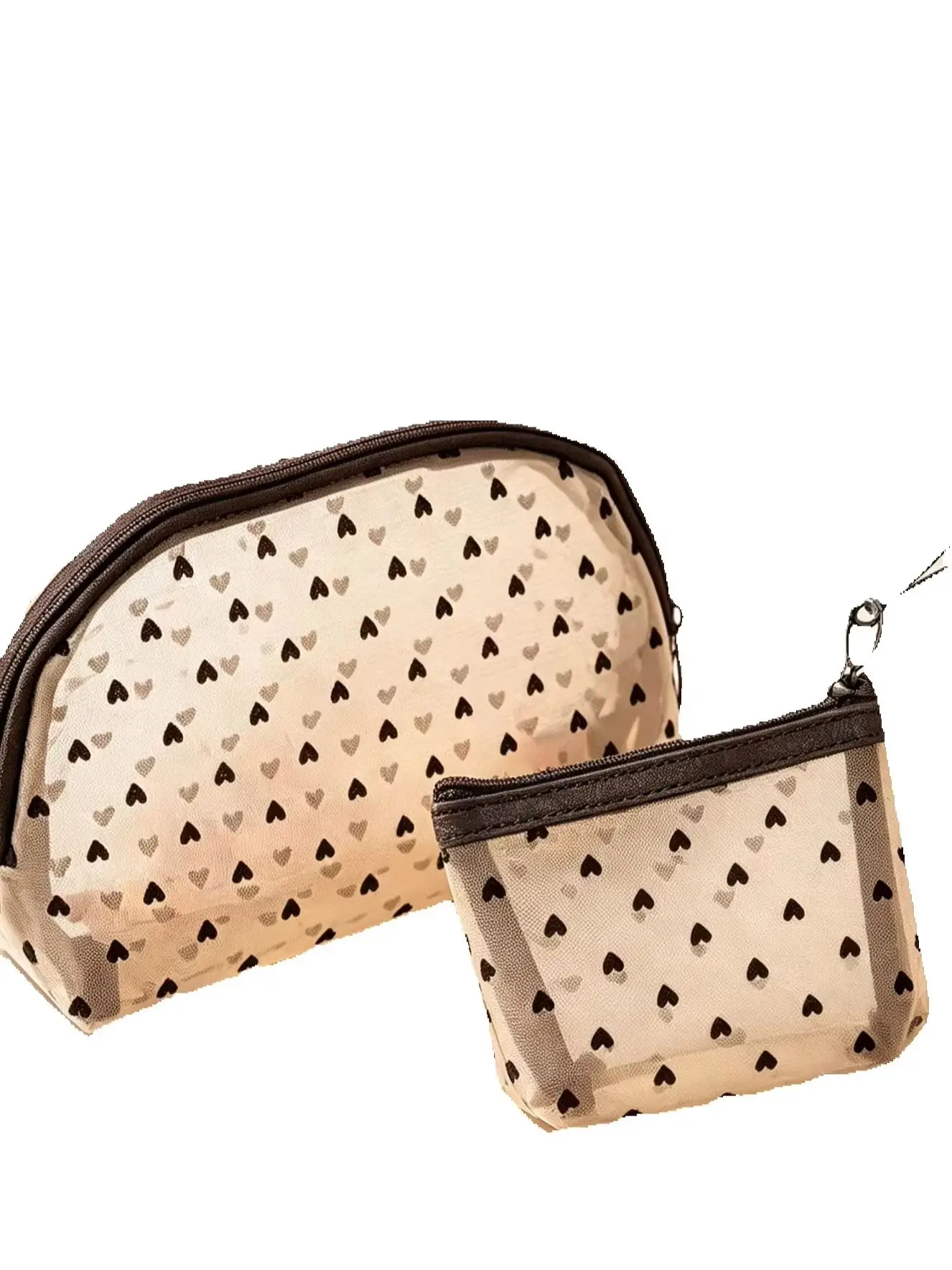White Hollow Mesh Shell Cosmetic Bag Portable Travel Toiletry Storage Pouch For Women