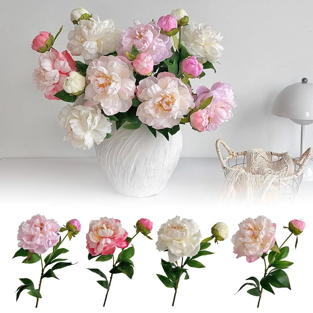 Fai da te 2 teste di peonia artificiale bouquet di stoffa di seta fiore artificiale realistico fiore di peonia pacchetto decorazione di nozze per la casa