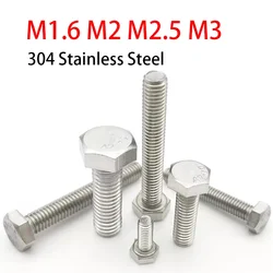 50/100Pcs M1.6 M2 M2.5 M3 304 A2-70 Stainless Steel External Hexagon Hex Head Cap Screw Bolt DIN933 L=3-20mm
