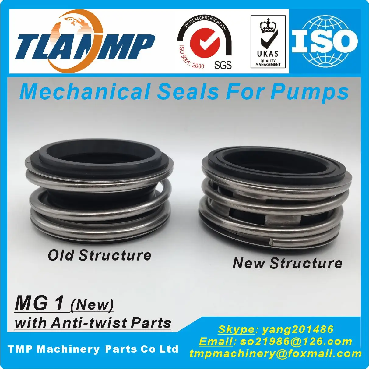 MG1/50/55/60/65/70/75/80/85/90/95/100-G60 (New Structure) MG1 Mechanical Seals with Anti-twist Metal parts