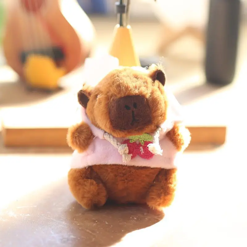 Cute Cartoon Capybara Pendant Keychain Plush Toy Doll Bag Hanging Ornaments Lovely Kapila Doll with Clothes Animal Keyring image 4