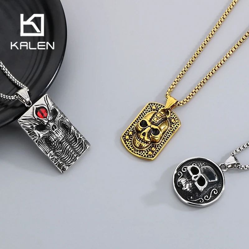 

Vintage Skull Round Pendant Necklace for Men Gothic Stainless Steel Charm Pendant Domineering Trend Jewelry Gift