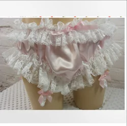 New Sexy Lace Splice Bow Lace Triangle Pants Pink Vulnerable Underwear Bikini Swimwear Party Dress Sissy Role Playing Accessorie