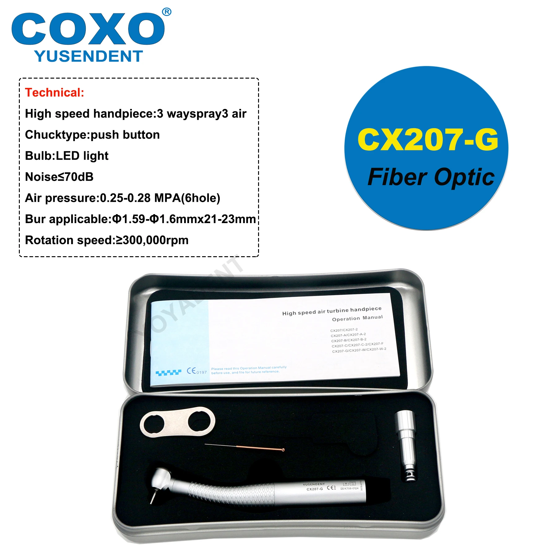 COXO-Fibra Óptica Turbina Dental de Alta Velocidade, Rotor de Ar, Torque de Ar, Cabeça Grande, Acoplador LED, 6 Pinos, KAVO, NSK, Sirona WH