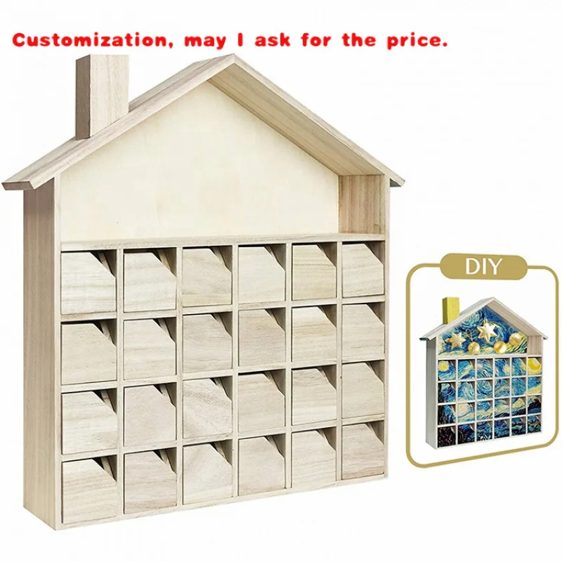 

на заказ. Изготовленная на заказ лазерная резка в форме дома, деревянные коробки для адвент-календаров, украшение стены