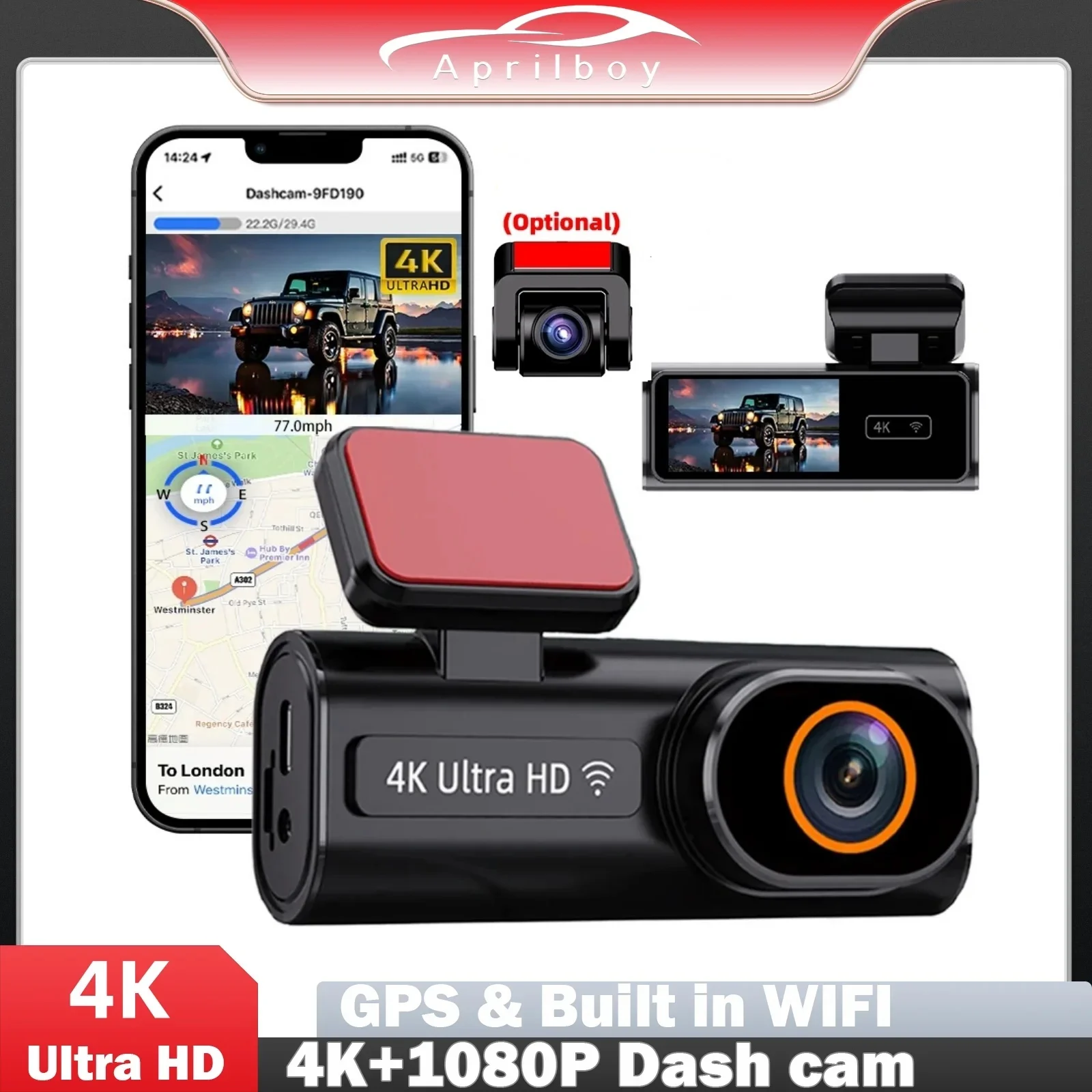 كاميرا Aprilboy Dash Cam 4K UHD للسيارة مدمجة 5.8 جيجا هرتز WiFi APP التحكم المزدوج عدسة الصندوق الأسود كاميرا الغرفة رؤية ليلية فائقة #1