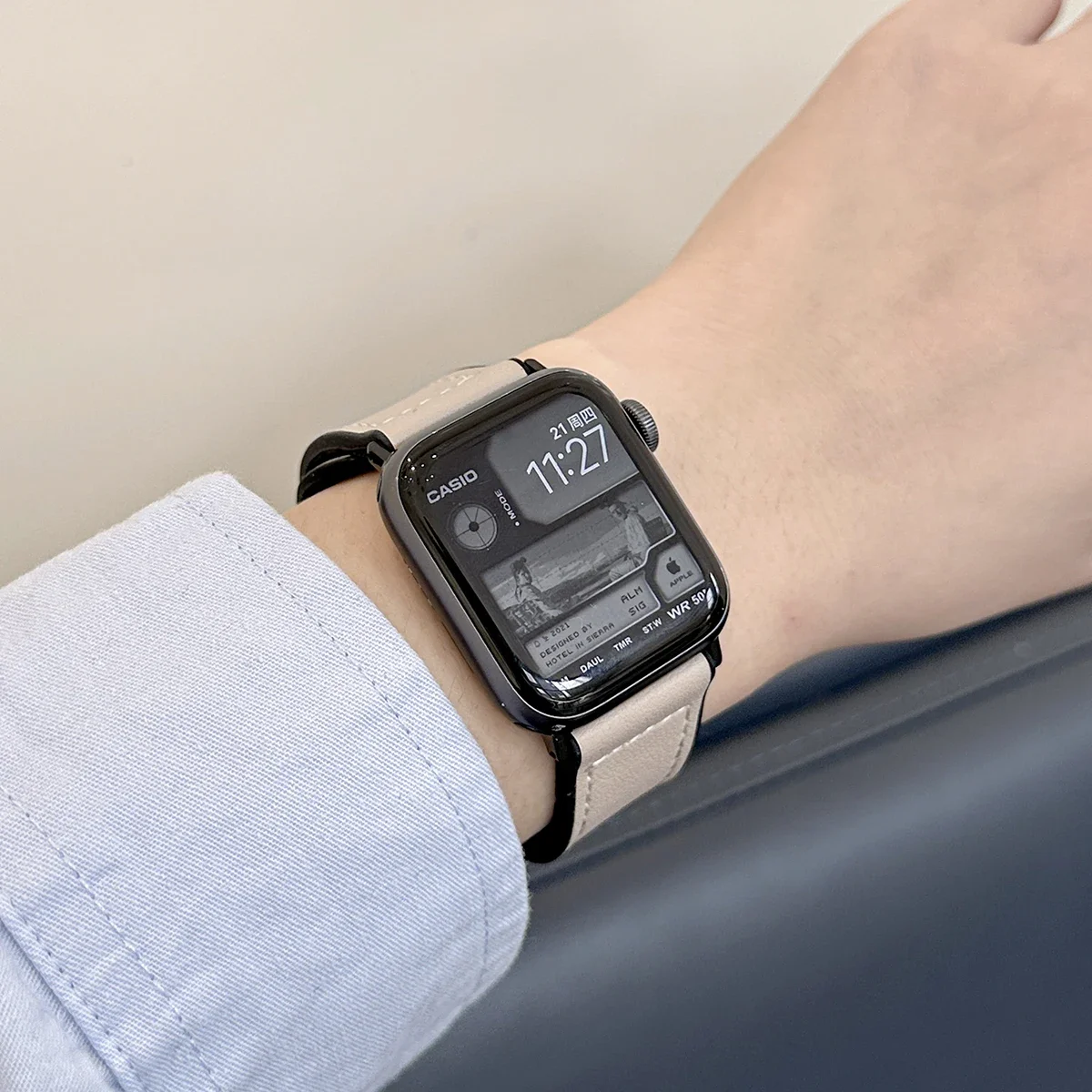 جلد + سيليكون سوار ساعة ابل S10 42/46 ملم 40 41 ملم 42 44 45 ملم متوافق مع اي واتش الترا SE 9 8 7 6 5 43 سوار مغناطيسي