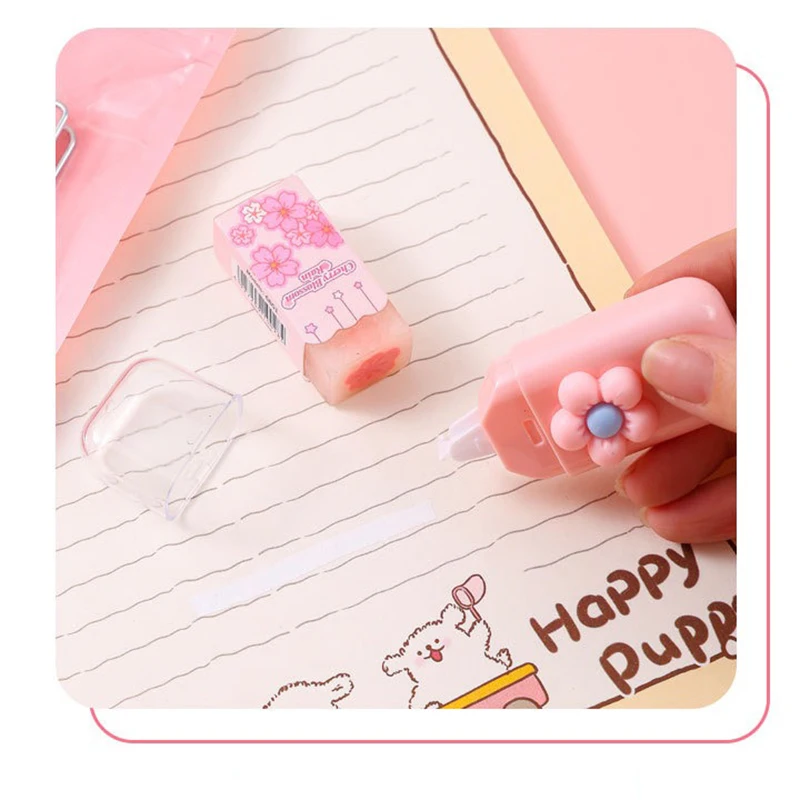 Kawaii Stationery 7-piece Set(6-color Ballpoint Pen Gel Pen Pencil Marker Utility Knife Correction Tape Eraser) Student Souvenir