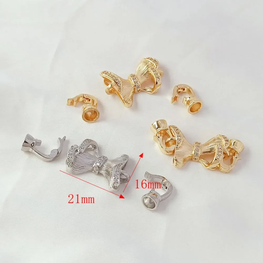 14K مطلية بالذهب الزركون الأبيض K نحى القوس اللؤلؤ زر سوار ذاتي الصنع قلادة اتصال مشبك التبعي #5