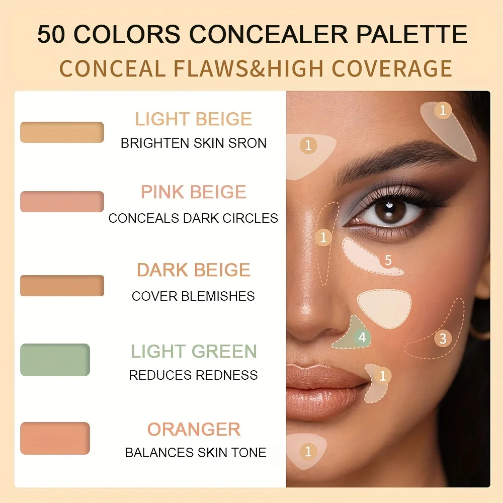 50 Colors Professional Makeup Concealer Palette with Brush Black Eye Circle Correction Facial Long Lasting Contouring Cosmetics