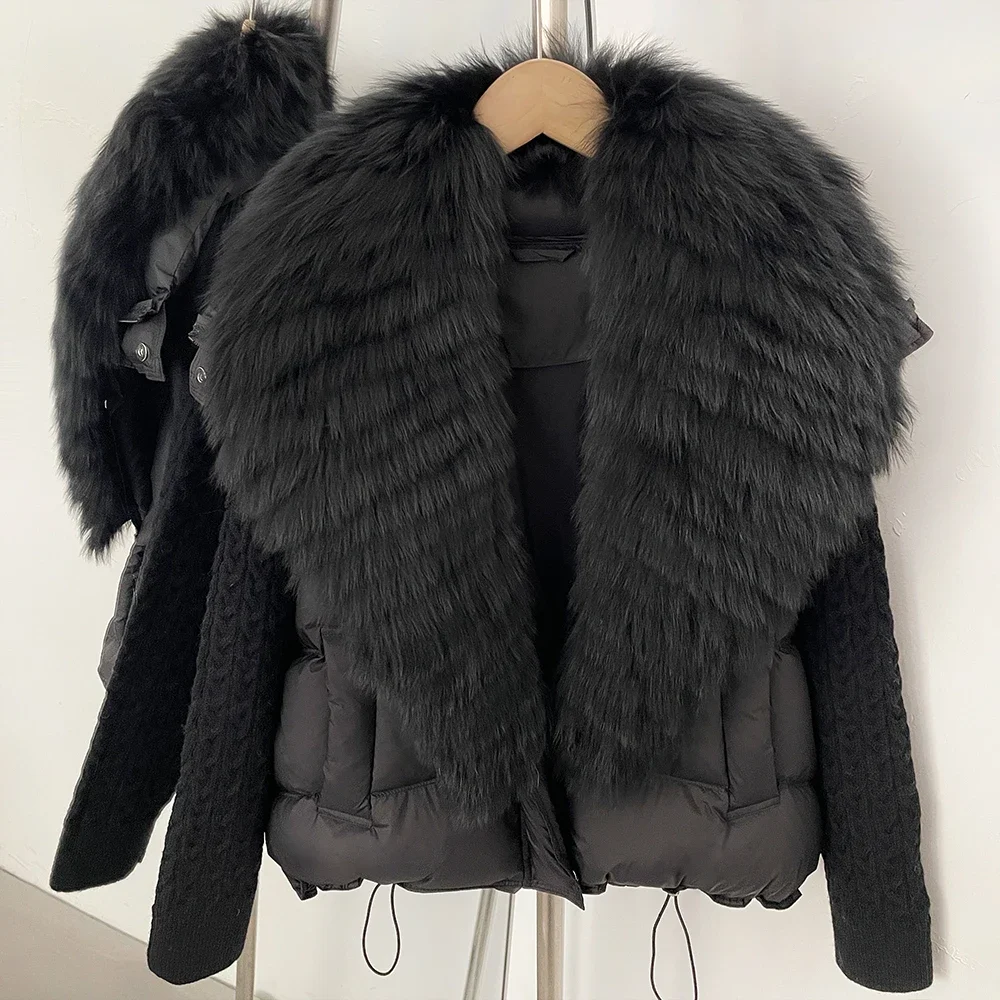 OFTBUY Damen Wintermantel mit Echtfellkragen, Natürlicher Pelz, Kurzer Warmer Daunenmantel, Damenmode, Lässige Oberbekleidung – Detail 4