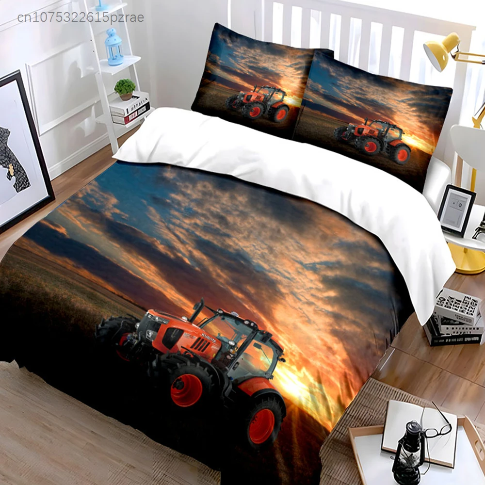 Farm Tractor Sunset Scene Set Multiple Sizes kid's And adults' Bedroom Exquisite 3PC Bedding set, Gift