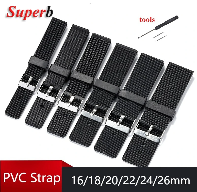 PVC Watch Band 16mm 18mm 20mm 22mm 24mm 26mm for Huawei GT2 Universal Watch Strap for Samsung Galaxy Watch Belt for Seiko