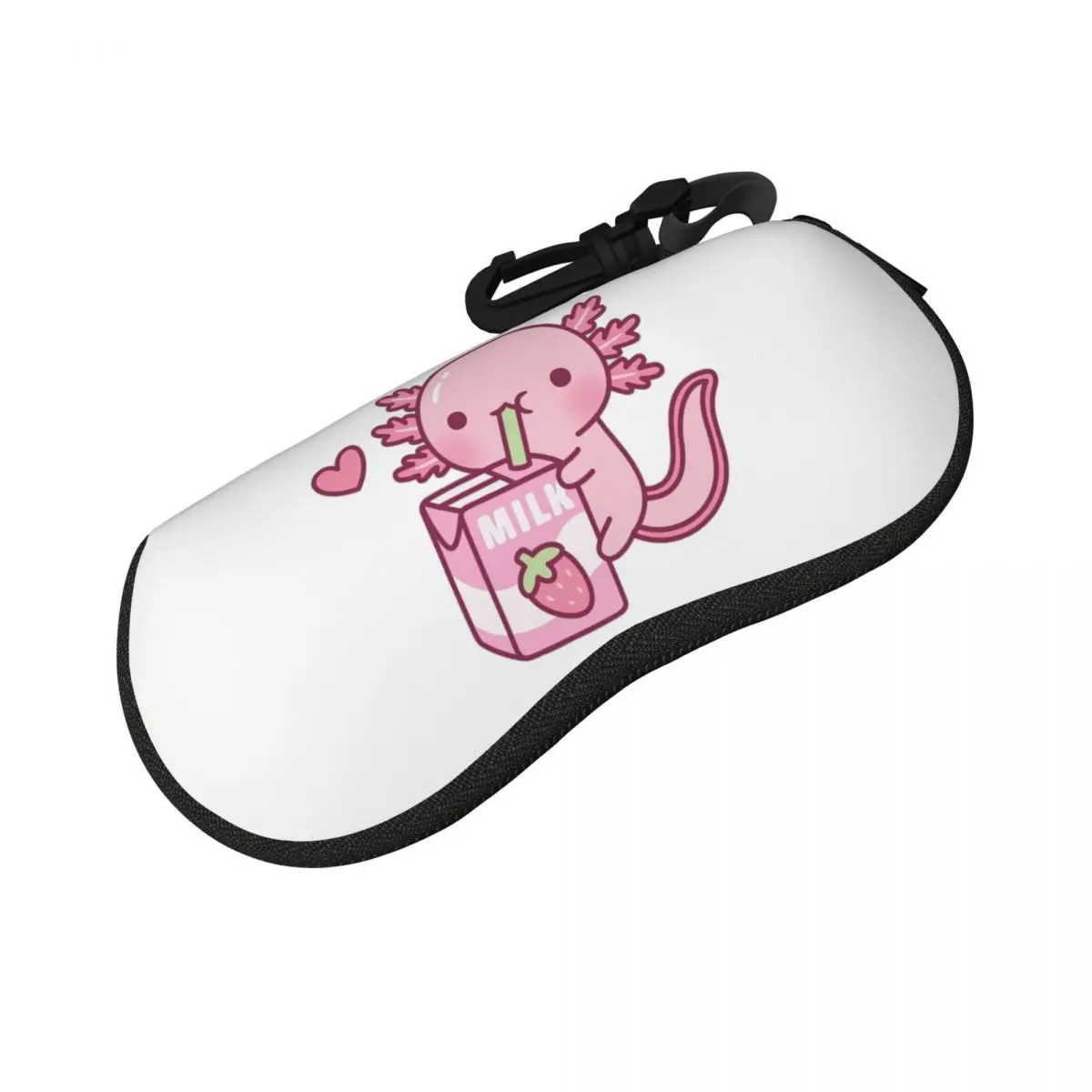 かわいいアホロートルはイチゴミルクが大好きです落書きシェルメガネケースポータブルサングラスボックス女性男性ソフト眼鏡バッグポーチ