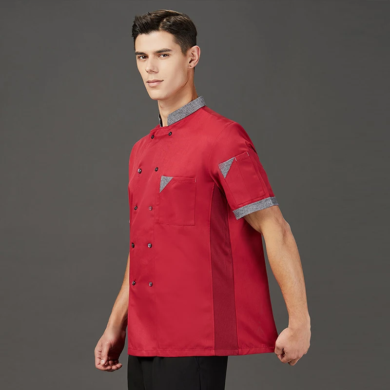 Veste de cuisine de Restaurant, chemise de Chef respirante d'été, uniforme de cuisinier pour homme et femme, vêtements de travail à manches courtes