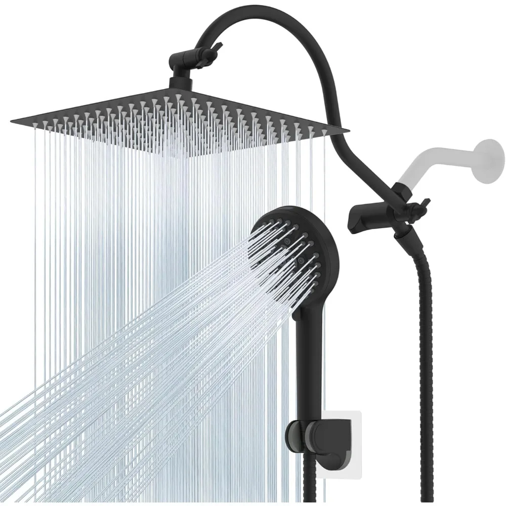 

All Metal 12-Inch High Pressure Rainfall Shower Head with Adjustable Curved Design and Handheld Combo