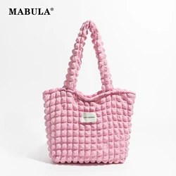 MABULA Korean Bubble Cotton Women Tote Bag Pink Lightweight Summer Beach Handbag Casual Big Shopper Purse