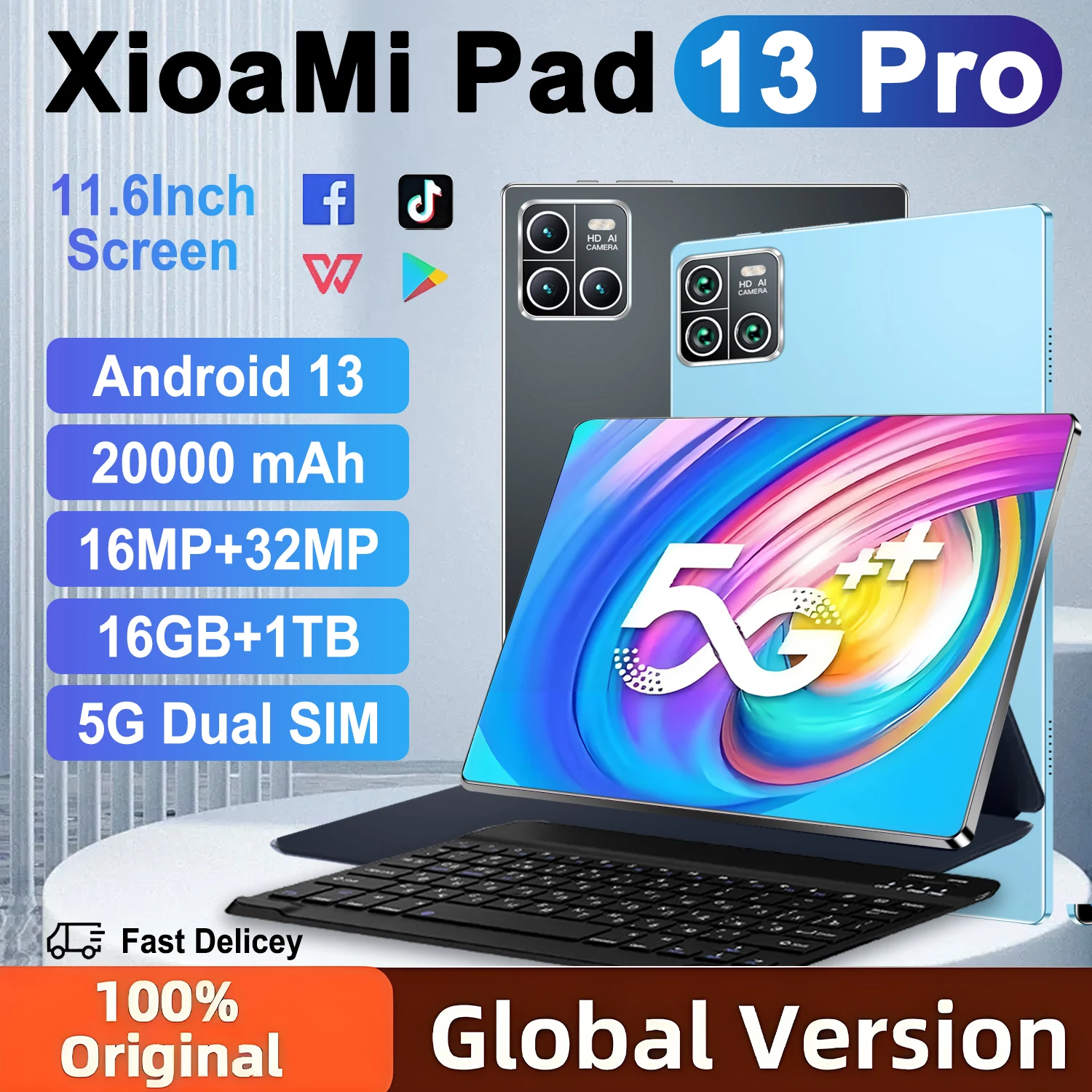 2025 Global XioaMi 11.6 inch tablet Android 14 Pad 13 Pro 16GB 1TB Snapdragon 8 Gen2 4K HD 5G WIFI Bluetooth 20000mAh tablets