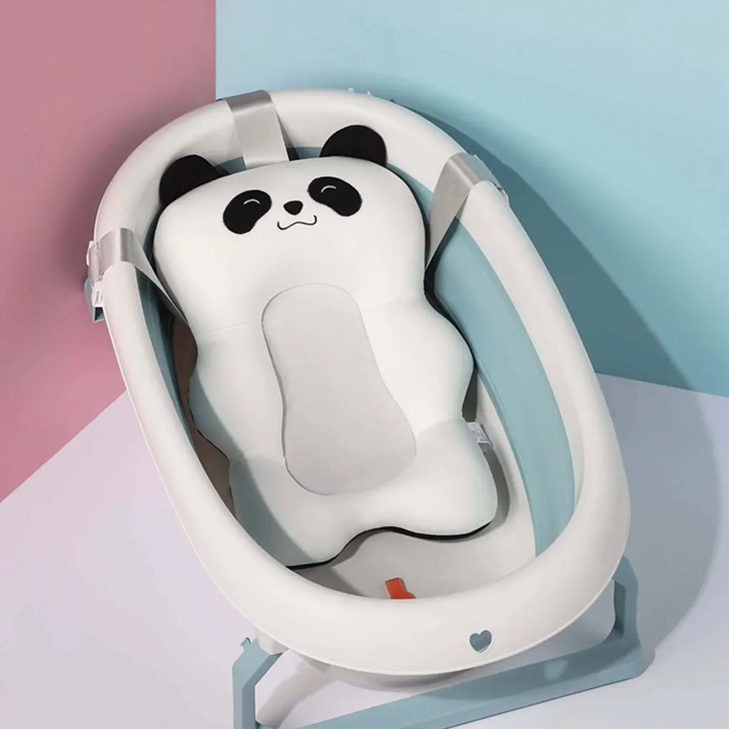 Almofada de banho portátil e dobrável, conforto macio para o tempo de banho do bebê, travesseiro de banho antiderrapante branco