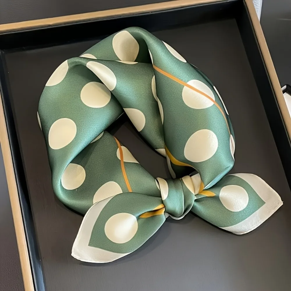 

​27 Inch Green White Polka Dot Satin Square Scarf UV Protection Windproof for Neck Hair Styling Beach Travel Fashion Accessory​