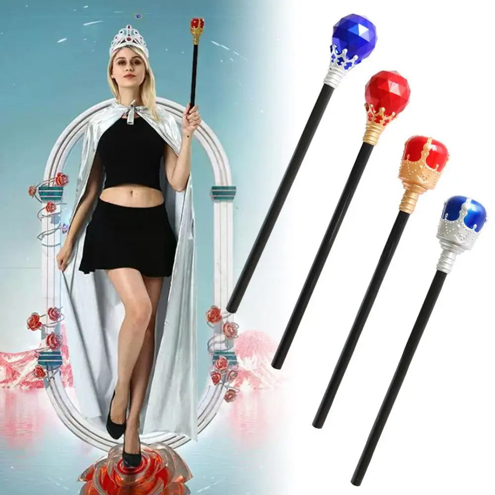 Durable Plastic King Queen Scepter Performance Red/Blue Princess Prince Cane Halloween Dress Up Cosplay Props Hand Wand Gril