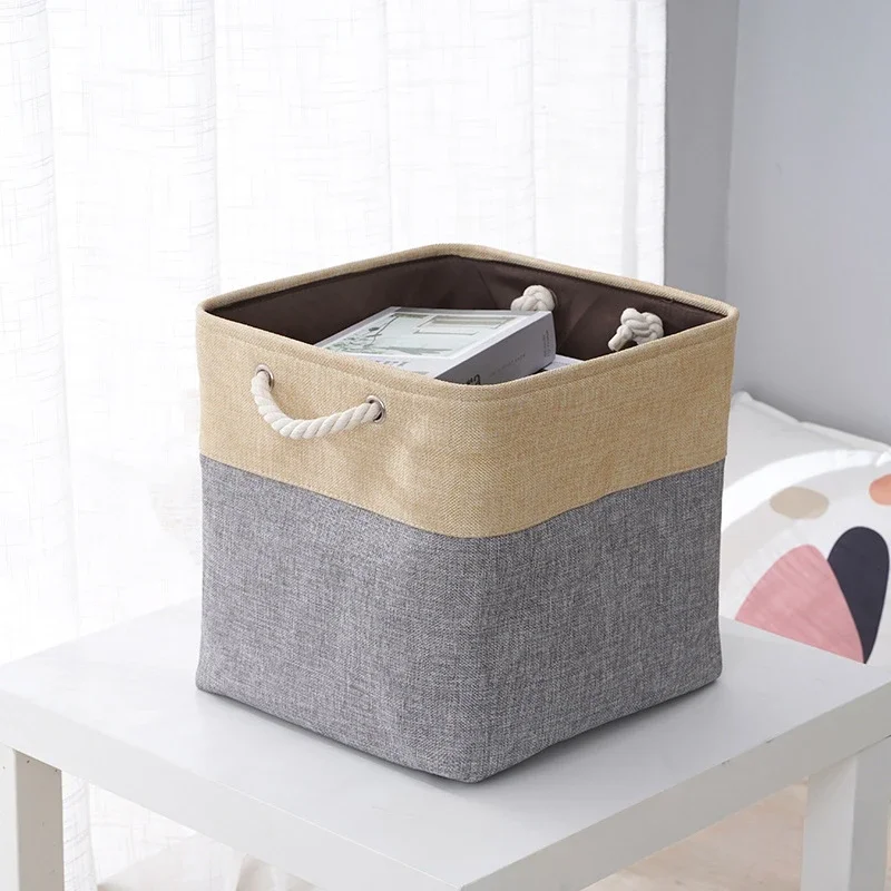 Used for Basket Storage in Bedroom or Living Room Linen Foldable Basket with Lining Baby Sundries Diaper Storage Bag,