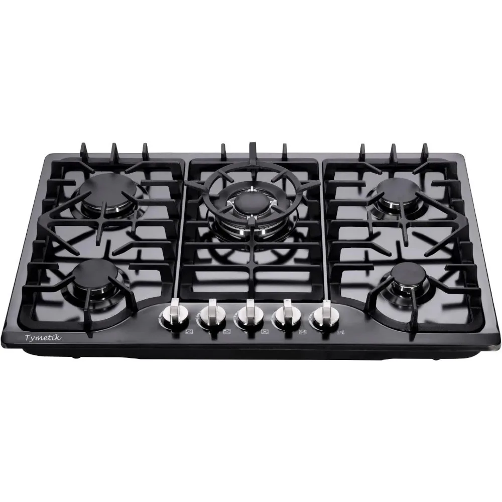 30 Inch Gas Cooktop,Built-in Stainless Steel Gas Stovetop 5 High Efficiency Burners Stove LPG/NG Convertible  Hob (Black)