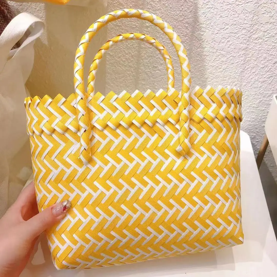 New Hand-woven Basket Portable Vegetable Basket Household Korean Woven Bag Women\'s Bag Beach Bag Shopping Bag