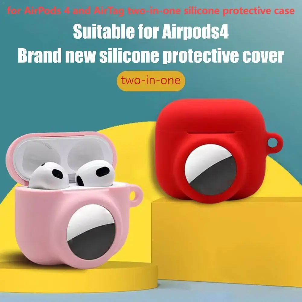 For AirPods 4 Two-in-one Silicone Protective Case for airtag Tracking Locator Anti Lost Heaphone Accessories