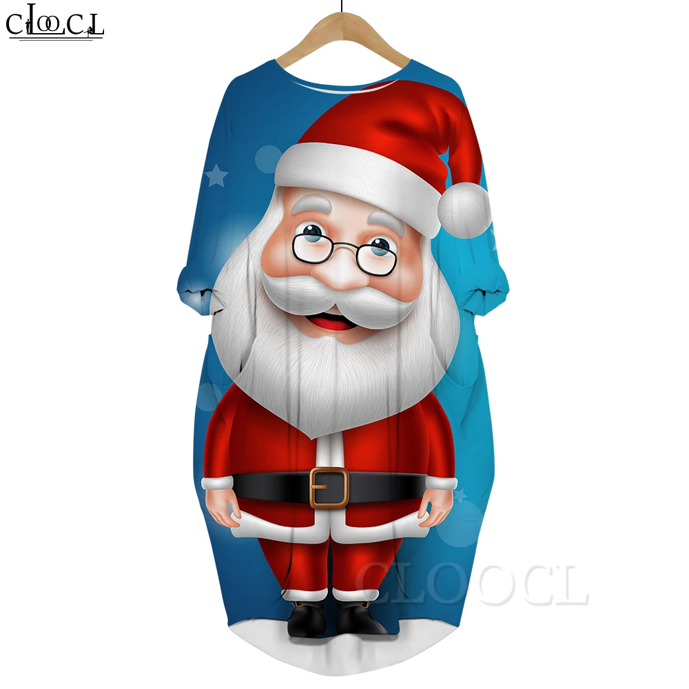 CLOOCL Christmas Dress 3D Printed Streetwear Santa Claus Pattern Women Oversize Dresses Fashion Harajuku Long Sleeve Dress