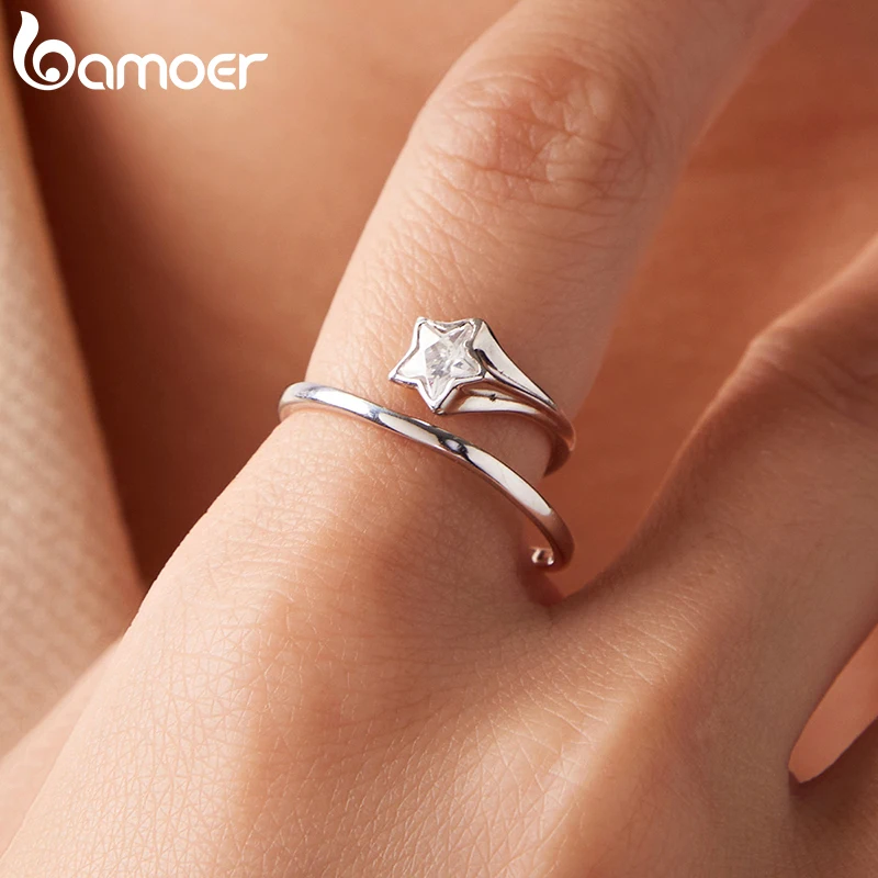 

Bamoer Star Open Ring for Women 925 Sterling Silver Dainty Adjustable Engagement Finger Rings Jewelry Gift for Daughter Birthday