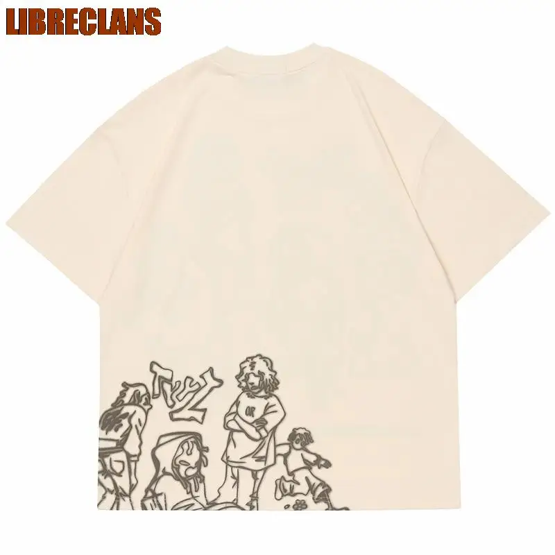 LIBRECLANS 2023 New Harajuku Cartoon Print Cotton T-shirt Boys and Girls Round Neck Summer Women Casual Top Hip Hop Streetwear