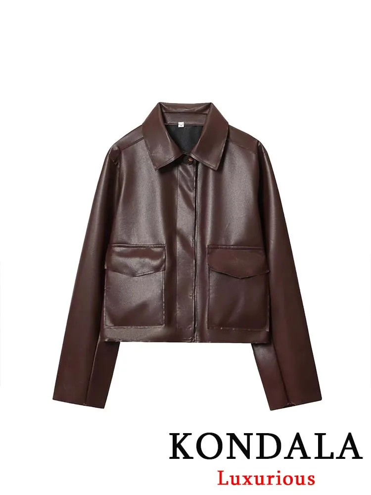 

KONDALA винтажные повседневные шикарные женские однотонные куртки с отложным воротником и длинными рукавами, карманами, короткие пальто, новая мода 2025 года, праздничная куртка