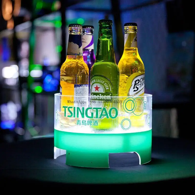 

KTV bar luminous ice bucket cocktail seat LED light round acrylic beer base wine display stand