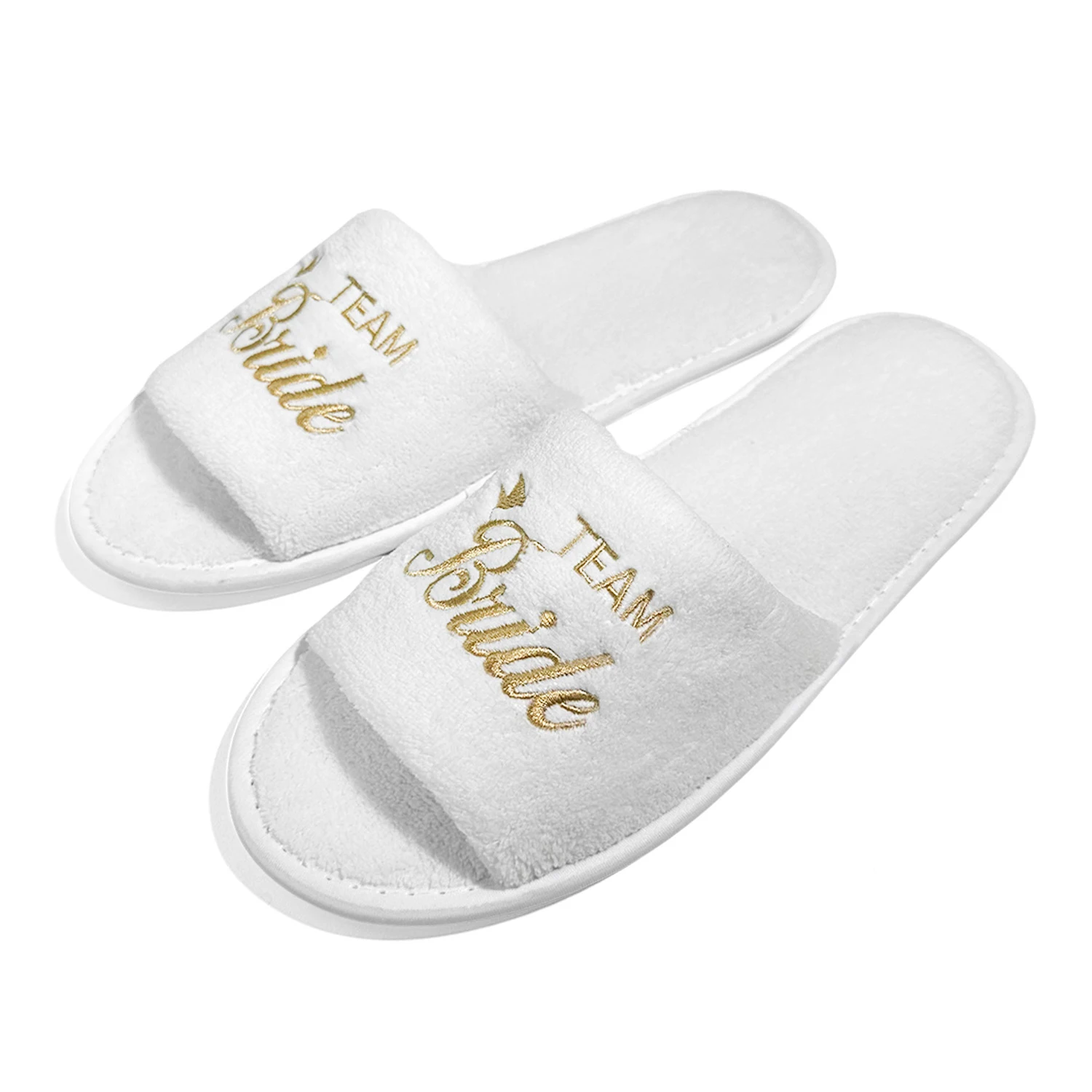 Braut und Brautjungfer, Hochzeit, Party, Gäste, Zuhause, Slip-On-Schuhe, Brautparty-Hausschuhe, offener Zehenbereich mit goldenem, mintgrünem und rosa – Detail 7