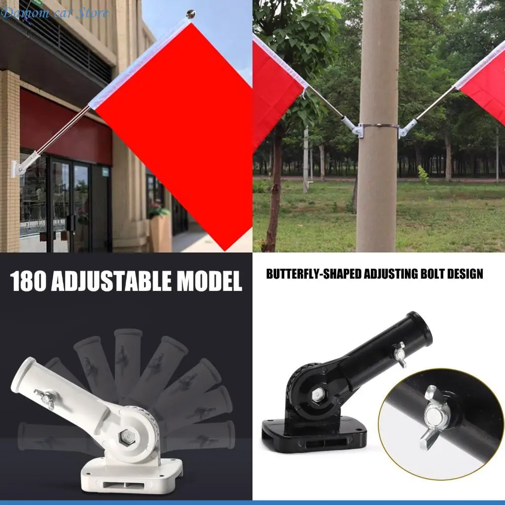 

A2UC Adjustable RVs Flag Poles Mount 180 Degree Rotation Double Hole Design For Wall And Light Poles Installation Aluminum Alloy