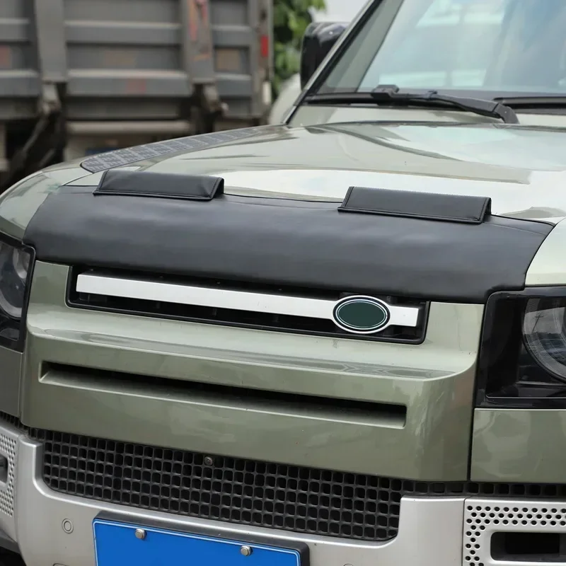 For Land Rover Defender 90 110 130 2020-24 Leather Car Hood Cover Sand Block Stone Deflector Hood Protection Set Car Accessories