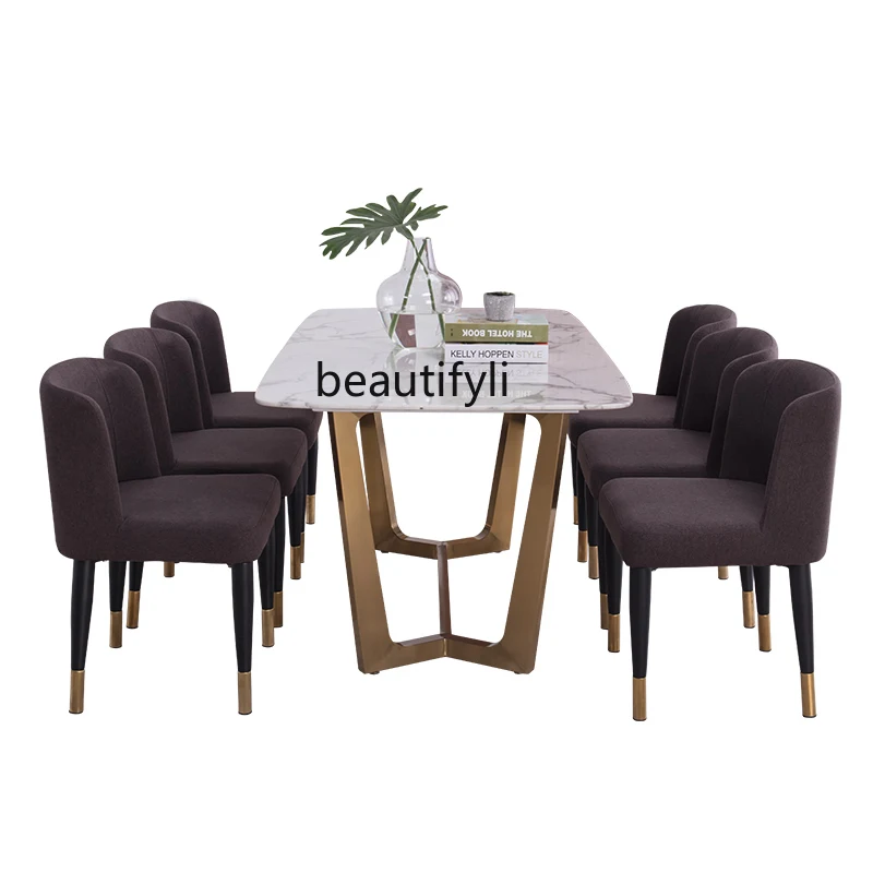 

Nordic Metal Marble Rectangular Dining Table Simple Modern Household Stainless Steel Combination Chair