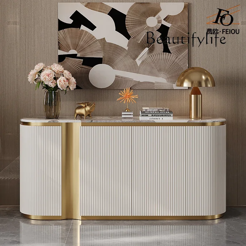 

Light luxury dining side cabinet storage Italian post-modern marble restaurant high-end fashion gray paint porch cabinet