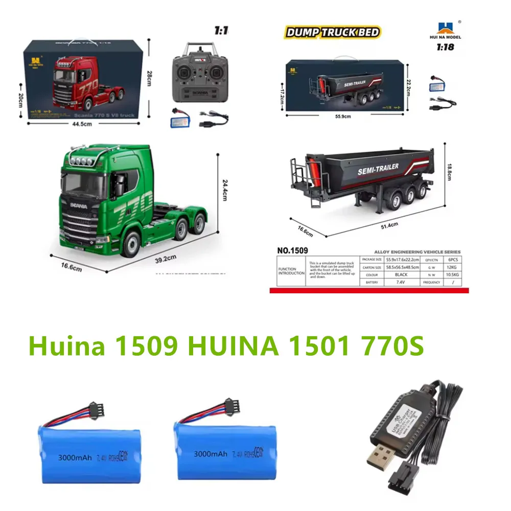HUINA 1509 Battery Spare Parts Huina 1509 Rc Semi Dump Trailer Battery 7.4v 3000mAh Accessories Charging Cable