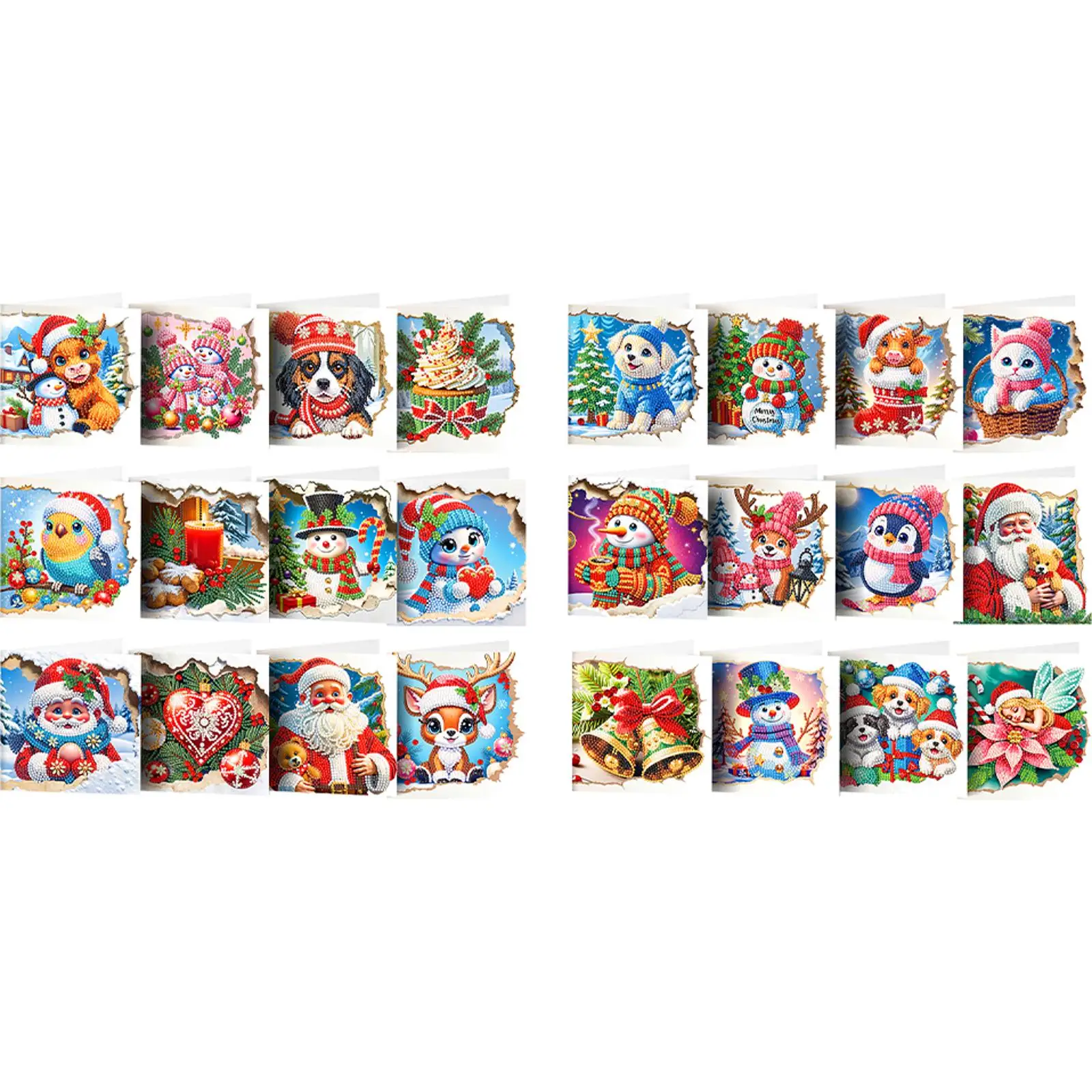 

12 шт., набор поздравительных открыток с рождественским принтом «сделай сам», алмазные художественные открытки ручной работы для дней рождения, Дня благодарения и особых случаев