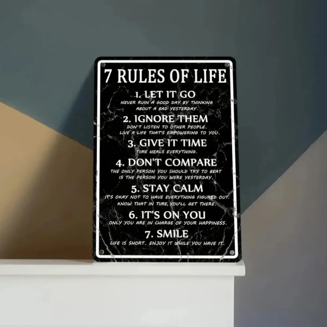 Motivational Men's Life Rules 2D Flat Retro Metal Wall Art Tin Sign Wall Hanging Decor for Office Classroom Reading Area