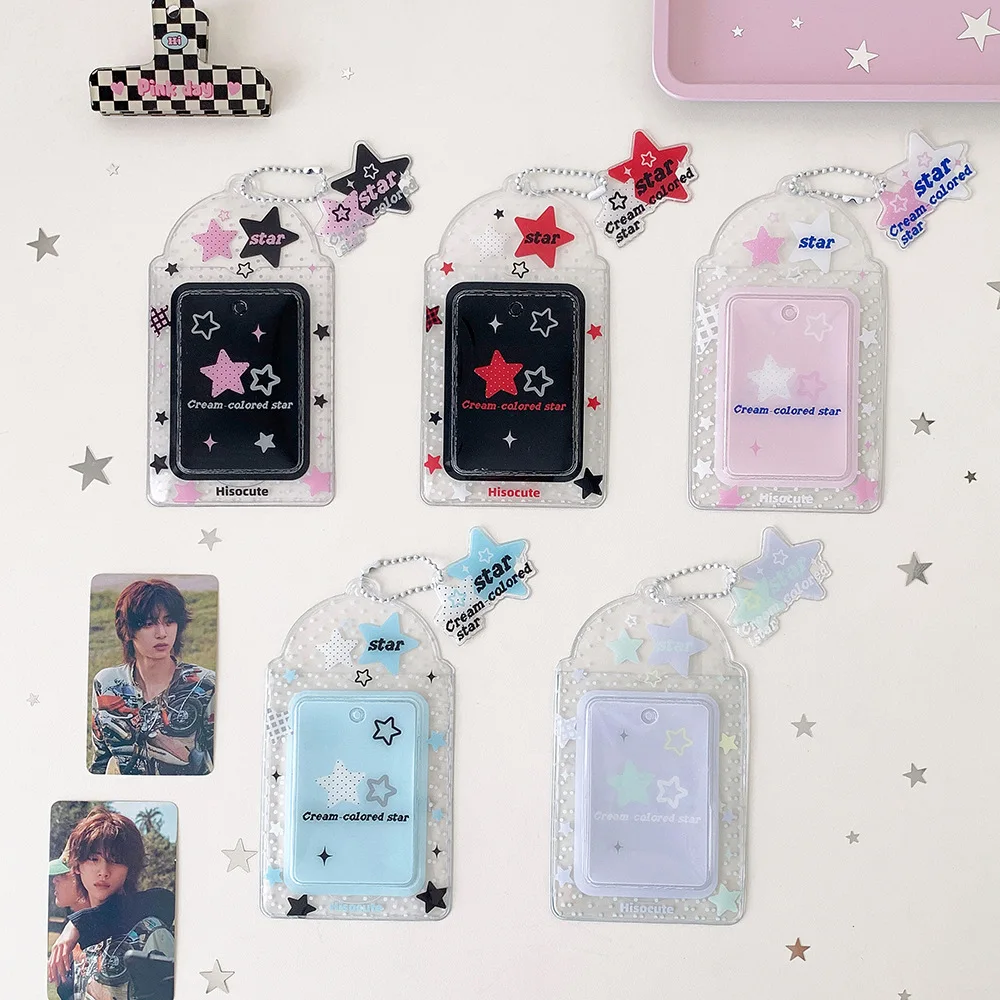 Girl Transparent Star Polka Dot Card Holder 3 Inch Kpop Photocard Display Pendant Case Student Meal Card Pouch