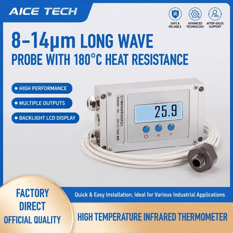 Digital Online Pyrometer with Backlit LCD Display 20:1 D:S Ratio 4-20mA Relay Output Temperature Transmitter